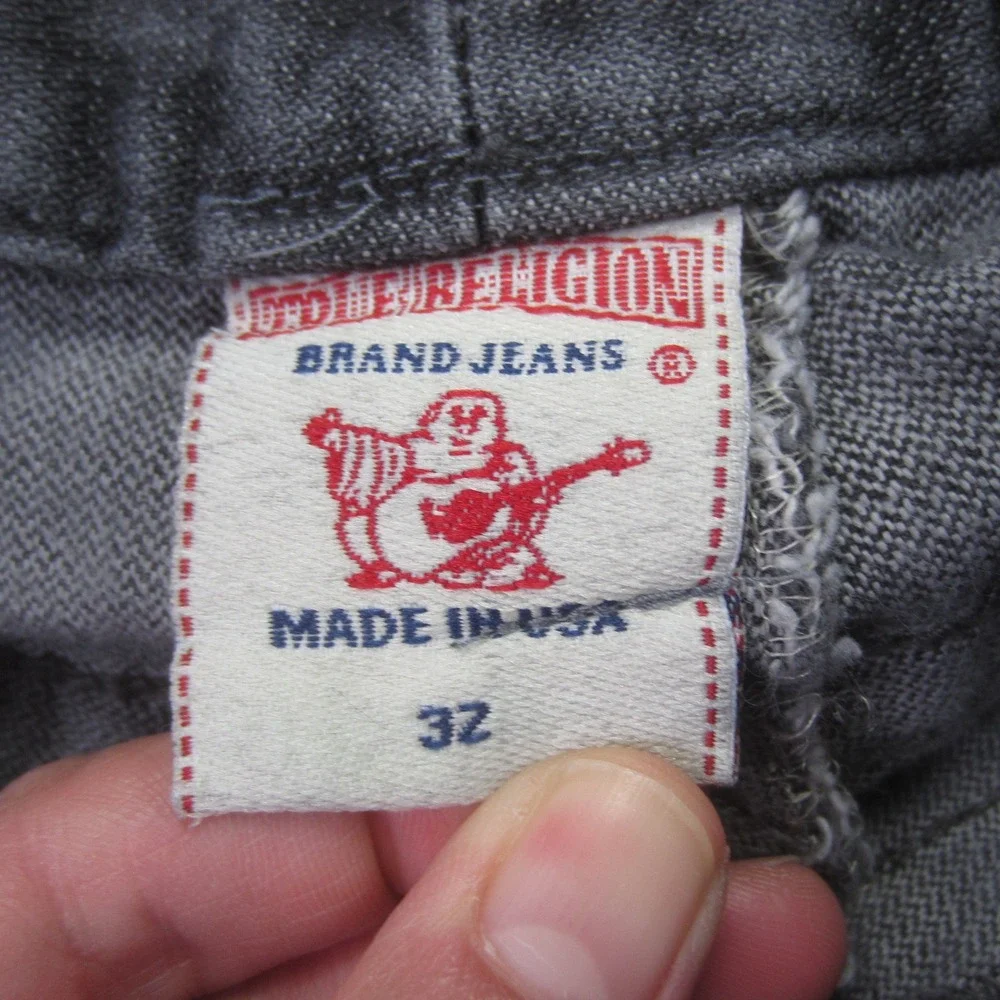 True Religion Jeans‎ Mens 32x30.5 Gray Ricky Straight Leg Flap Pocket Denim USA